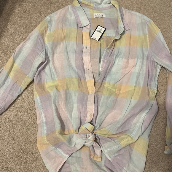 GAP Tops - Gap linen pastel plaid shirt.